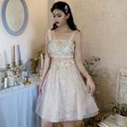 Floral Print Camisole Crop Top / Mesh A-line Skirt