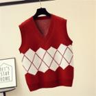 Argyle Sweater Vest Red - One Size