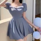 Short-sleeve Square-neck Lace-up Swimdress