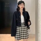 Denim Jacket / Plaid Mini Skirt