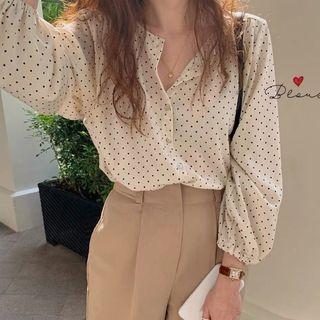 Long-sleeve Dotted Blouse / Camisole Top