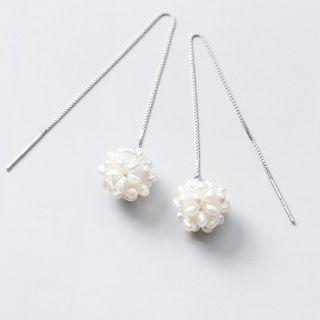 Beaded Drop Earring 1 Pair - Silver & White - One Size