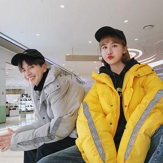 Couple Matching Reflexive Panel Buttoned Padded Coat