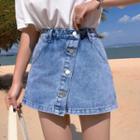 Semi Pants High-waist A-line Skirt Denim Skort