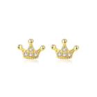 Sterling Silver Plated Gold Simple Creative Crown Stud Earrings With Cubic Zirconia Golden - One Size