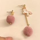 Non-matching Unicorn Pom Pom Dangle Earring 1 Pair - As Shown In Figure - One Size