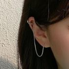 925 Sterling Silver Rhinestone Chained Ear Stud 1 Pc - S925 Silver Needle - Threader Earring - Silver - One Size