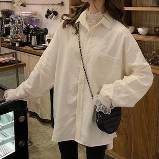 Set: Long-sleeve Lace Top + Plain Shirt