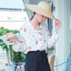 Cherry Print Long-sleeve Blouse White - One Size