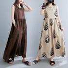 Sleeveless Tree Print Maxi A-line Dress