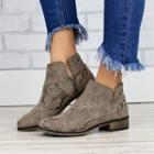 Faux Suede Floral Embroidery Block-heel Ankle Boots