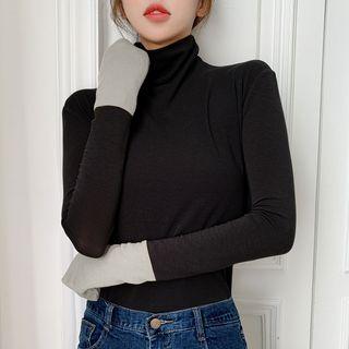 Color Panel Mock-turtleneck Long-sleeve T-shirt / Set