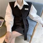 Balloon-sleeve Shirt / V-neck Overall Dress