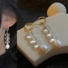 Heart Faux Pearl Dangle Earring 1586a - 1 Pair - Transparent & White & Gold - One Size