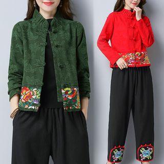 Flower Embroidered Cropped Cheongsam Top