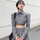 Set: Long-sleeve Cropped Blazer + V-neck Camisole Top