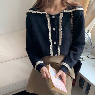 Lace Trim Sailor Collared Knit Top