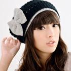 Wool-blend Bow-accent Beanie Black - One Size