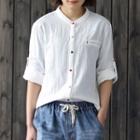 Long-sleeve Round-neck Blouse