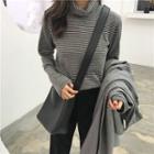 Long-sleeved Loose-fit Cowl-neck Striped T-shirt
