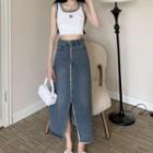 Denim Slit Midi A-line Skirt / Tank Top