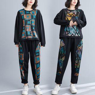 Set: Patterned Pullover + Harem Pants
