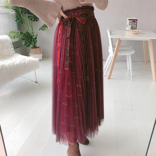 Set: Lettering Maxi A-line Skirt + Midi Mesh Skirt + H-line Skirt
