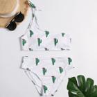 One Shoulder Cactus Print Bikini