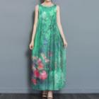 Floral Print Sleeveless A-line Maxi Dress
