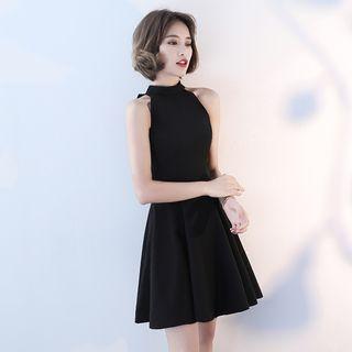 Halter Pleated A-line Cocktail Dress