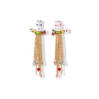 Fashion And Elegant Plated Gold Enamel Cat Tassel Earrings Golden - One Size