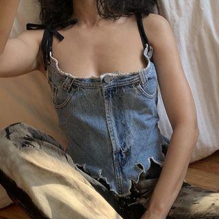 Asymmetrical Washed Denim Camisole Top