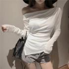 Plain Off-shoulder Blouse White - One Size