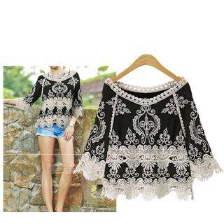 Crochet Lace 3/4-sleeve Top