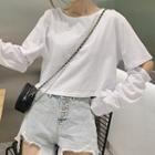 Detachable Plain Long-sleeve T-shirt