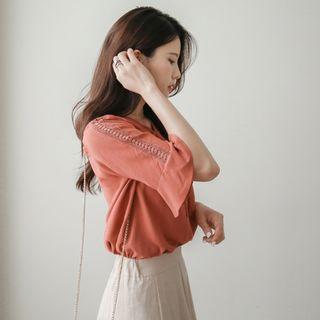 Lace-sleeve Tie-front Top