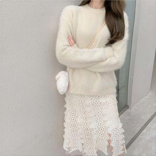 Sweater / Perforated Midi Skirt