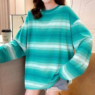Long-sleeve Gradient Stripe Loose Fit T-shirt