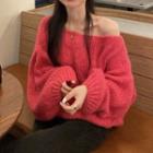 Off-shoulder Oversize Knit Sweater Pink - One Size