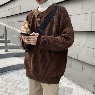 Rib Knit Polo Sweater
