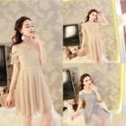 Short-sleeve Cold Shoulder Sequined A-line Dress