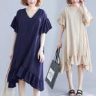 V-neck Ruffle Medium Long Skirt