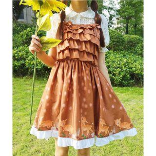 Short-sleeve Shirt / Strappy Ruffle A-line Dress