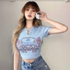 Short-sleeve Floral Print Chained T-shirt