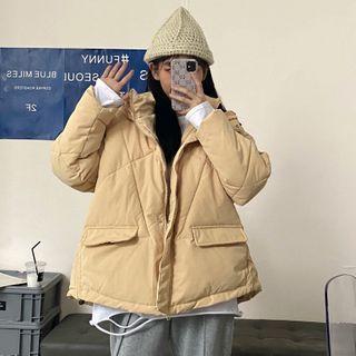 Mock-neck Plain Zip Coat