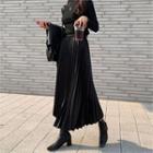 Band-waist Pleated Maxi Skirt Black - One Size