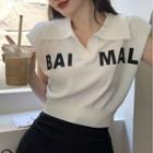Lapel Lettering Cropped Sleeveless Top
