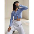 Eyelet Button-down Light Knit Blouse