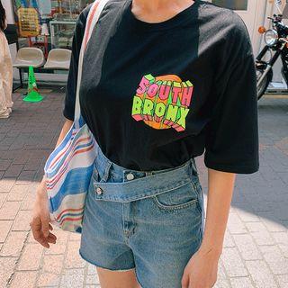 Extended-band High-waist Denim Shorts