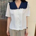 Short-sleeve Scallop Edge Collar Blouse White - One Size